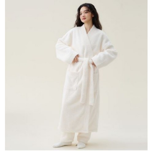 가을 겨울 두꺼운 벨벳 고급 샤워가운 목욕가운 커플가운 호텔가운 홈웨어 연말 파티 커플룩, 여성 FREE, 1개, 4.화이트