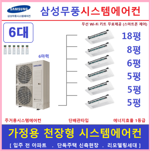 삼성 무풍시스템에어컨 6대 / 아파트천장형, [ 아파트, 단독주택 신규설치 및 리모델링 세대 ]