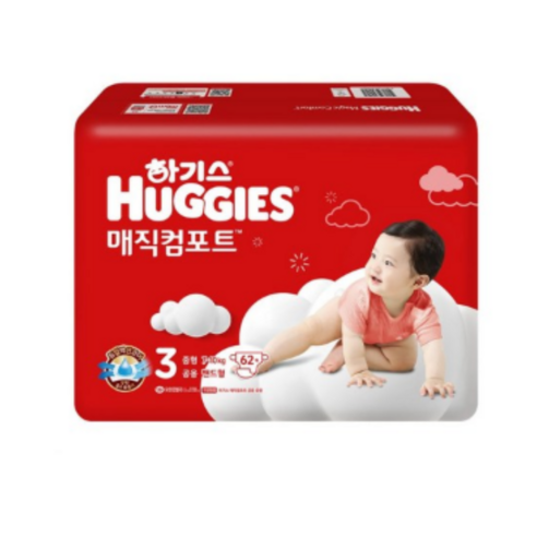 하기스 매직 컴포트 기저귀 중형 3단계 (7~10kg) 밴드형 남여공용, 3step 중형, 62매