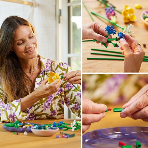 레고 아이콘즈 10313 야생화 꽃다발은 생화 형태의 레고 조각들로 구성되어 있으며, 다양한 색상의 꽃을 조합하여 원하는 스타일의 꽃다발을 만들 수 있습니다.