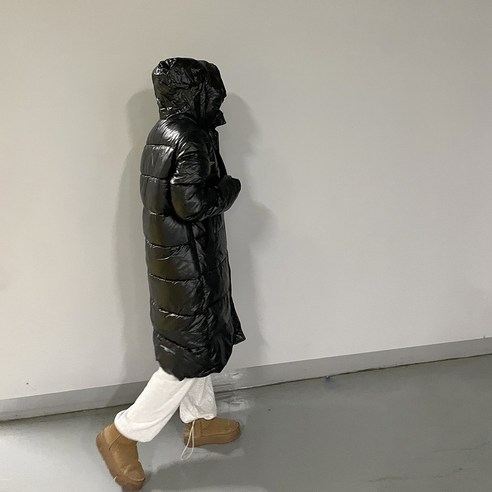 유니크 유광 애나멜 후드 롱 패딩
