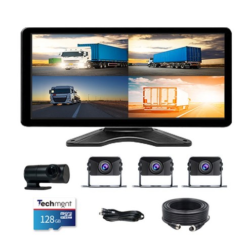 테크먼트 4채널 블랙박스 초고화질 후방카메라 AHD 10.36인치 BSD AI 물체인식 블랙박스 1년 AS, TX10_화물차+외부경보기, 128GB