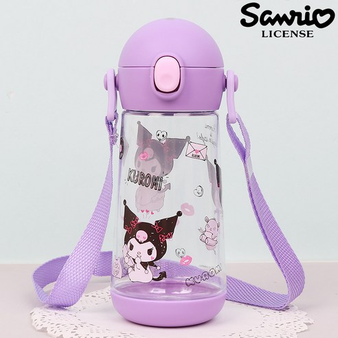 물통 산리오 트라이탄물통470ml 투명안전 유치원 어린이집 여아 휴대 개인물통 크로스끈, 쿠로미, 1개