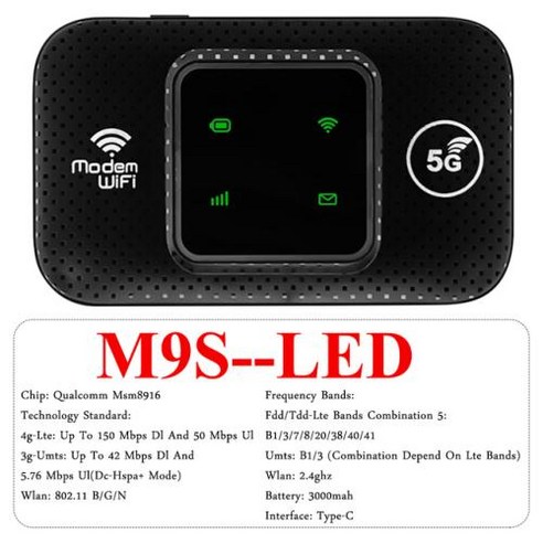 차량용 와이파이 휴대용 포켓 Mifi 모뎀 SIM 카드 슬롯 모바일 핫스팟 야외 4G LTE 라우터 150Mbps, 1) M9S LED 라우터추천 Best Top5