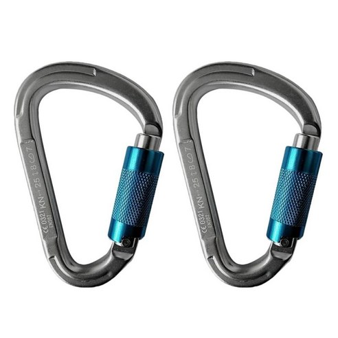 2pcs 알루미늄 카라비너 ​​스크류 잠금 버클 바위 등산 25kn, 블루, 7075 항공 알루미늄