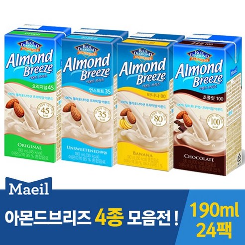 매일유업 [특가] 아몬드 브리즈 언스위트+초코, 언스위트12+초코12, 190ml