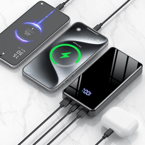 YINTO 대용량 보조배터리 고속충전 30000mAh PD 22.5W QC3.0 잔량표시, 블렉, JM5