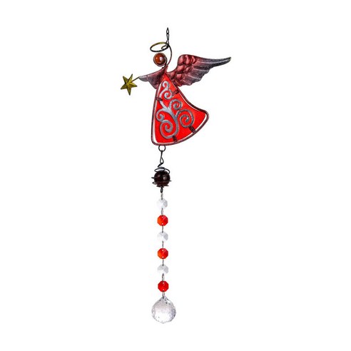 프리미엄 45cm 크리스탈 천사 창 매달려 펜던트 안뜰 파티오 베란다 장식 windchime 태양 광 반사판, 빨간, 결정