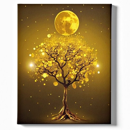 아티플라 보석십자수 캔버스 일체형 DIY 키트, 06. 황금나무 골드문 40x50cm, 1개