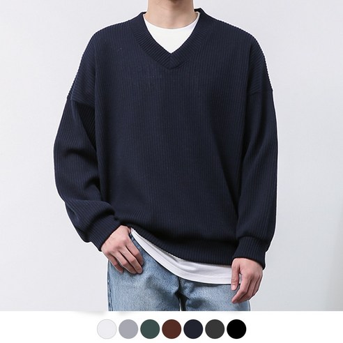 추천제품 [오버나인] 남자 오버핏 골지 브이넥 박시 니트 소개