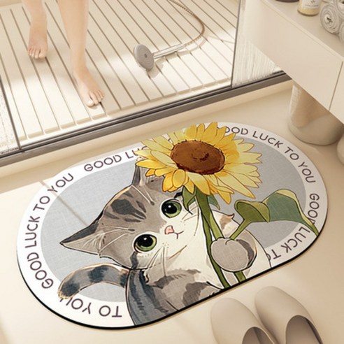 미이사 규조토 발매트 빨아쓰는 욕실매트, 1개, 해바라기 고양이