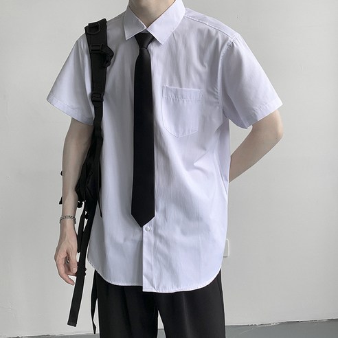 여름 반팔 셔츠 남성 단색 어 버전 트렌드 느슨한 홍콩 스타일 캐주얼 정장 클래스 서비스 dk 유니폼 셔츠