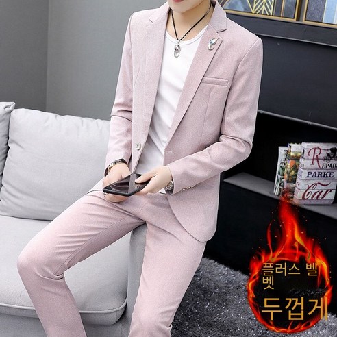 caoying 겨울 양털 안감 정장 남자 정장 캐주얼 세 피스 슈트 잘 생긴 유행 한국어 스타일 슬림 스타일리스트 정장