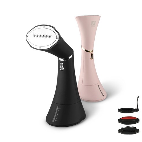 퀵예열 핸디형 스팀다리미 스탠드 거치 다양한 브러시 헤드 각도 조절, 핑크