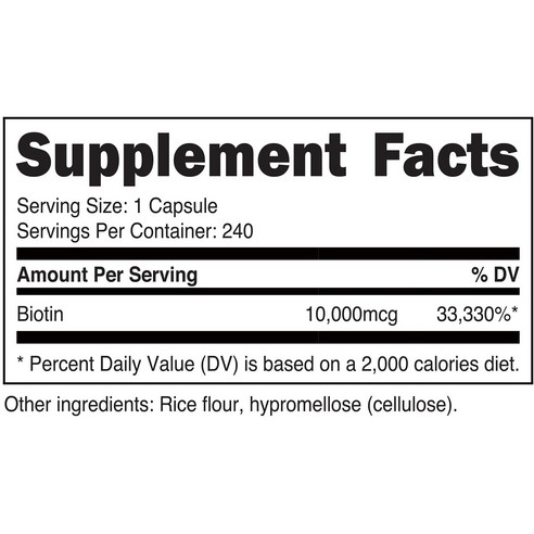 피부와 모발 건강에 도움을 주는 뉴트리코스트 비오틴 비타민 B7 10000mcg 캡슐