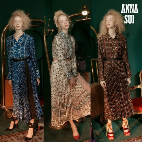 [최초가 199000원] 안나수이ANNA SUI 판타지아 실크 블렌딩 셔츠+플리츠 스커트 셋업 2종