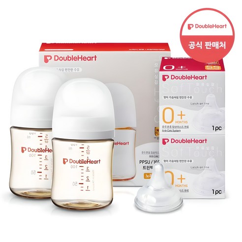 더블하트 모유실감 3세대 PPSU 베이직 트윈팩 160ml+젖꼭지(2입), 3세대 SS, 화이트, 1세트