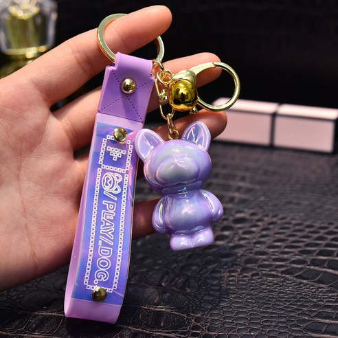 귀여운 아크릴 현채 곰 열쇠고리 패셔니스타 커플 선물 개성 열쇠고리 캐릭터 가방 장식, 자주색