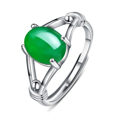 녹색 마노 오픈 반지 간단한 복고풍 다이아몬드 반지 여성 옥수 쥬얼리 실버 장식 드롭 배송