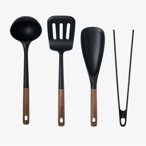 트루쿡 북미산 월넛 실리콘 조리도구 4종 세트, 1개, 블랙, 국자 + 뒤집개 + 멀티스푼 + 집게