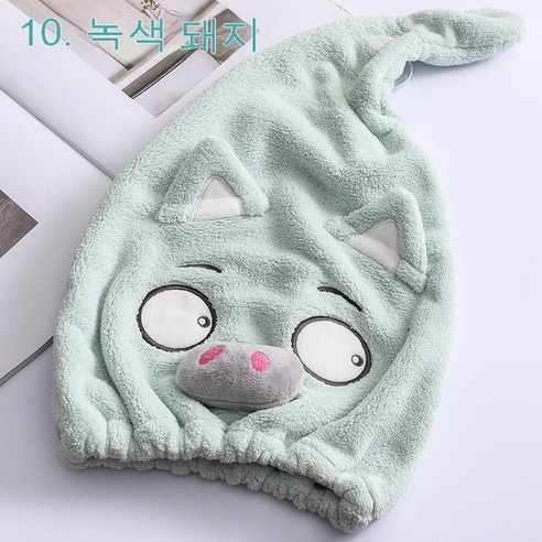 창의적인 코랄 벨벳 흡수 드라이 모자, 30*50CM, 01#녹색 돼지모자