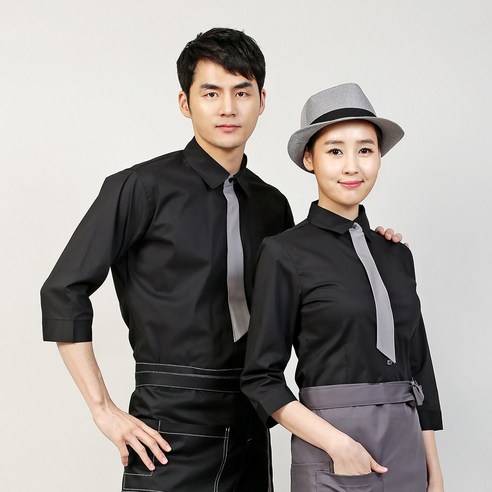 세련된 프로페셔널, 검정 블랙 타이 스판 칠부 셔츠로 완성하세요