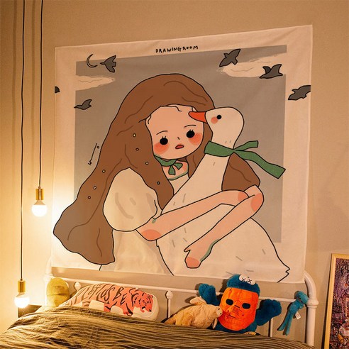 SnowDream 다용도 패브릭 포스터 식물드로잉 태피스트리, 32*40+도트 스티커, 백조걸