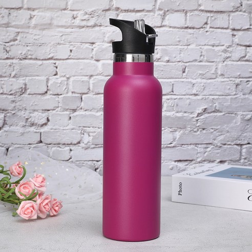 스테인레스 스틸 야외 스포츠 밀짚 컵 미국 대형 입 플라스크 보온병 컵 대용량, 보라색, 21oz