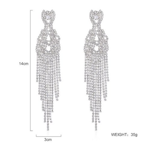 엘린 귀걸이 큐빅 롱 보석 드롭 볼드 블링 라인 댄스
