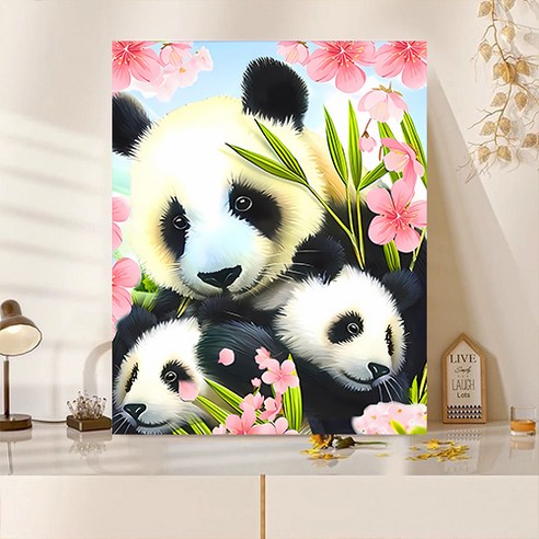 액자 캔버스형 보석십자수 DIY 키트 40 x 50 cm, SZX063.판다 가족
