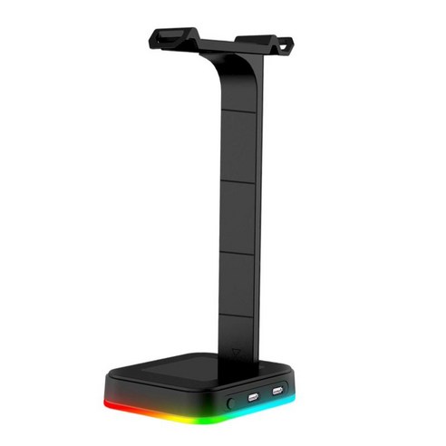 2개의 USB 포트가 있는 RGB 헤드폰 스탠드 게이머용 헤드폰 홀더, 검은 색, 10.3 x 12.3 x 26.7cm, 알루미늄 합금