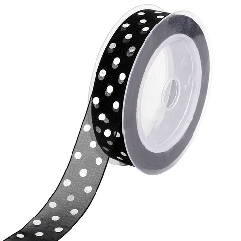 골든 도트 오간자 리본 테이프 25mm 바느질 공예 장식 새틴 리본 공예 DIY 보우 액세서리 20M, 블랙, 1개