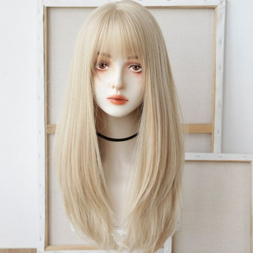 VENUS 금발생머리 긴머리 통가발 여성 전체가발, 백금색 가발, 1개