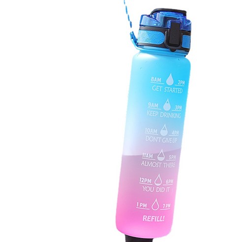 ANKRIC 물컵 1000ML 피트니스 여행 바운스 커버 물병 젖빛 공간 컵 대용량 야외 식사, 블루 핑크