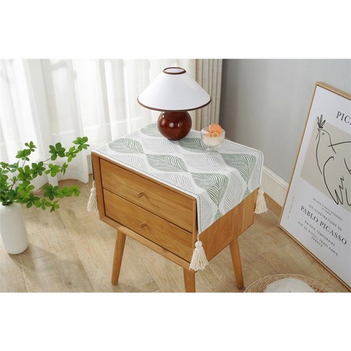 대홍샵 홈테코 협탁보 협탁커버 미니 테이블보 덮개 가리개 35*80cm, 초록잎, 1개