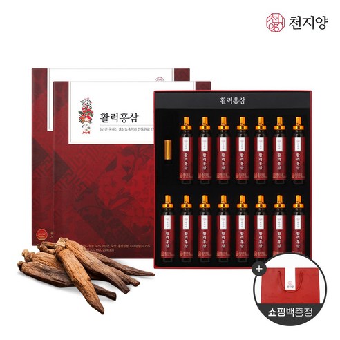 천지양 6년근 활력 홍삼 앰플 2박스 (+ 쇼핑백), 300ml