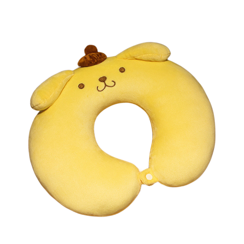 GOYES 산리오 시나모롤 쿠로미 목베개 여행용 휴대용 차량용 기내용 U형 낮잠 베개, 32cm*25cm, 옐로우폼폼푸린은, 1개