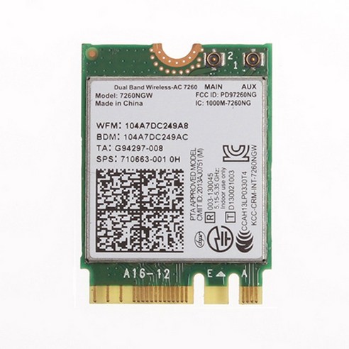 Xzante 7260AC 7260NGW WiFi 카드 802.11Ac 867Mbps 듀얼 밴드 2.4/5G NGFF M.2 BT 4.0 Wireless-AC 7260 어댑터, 1개, 초록