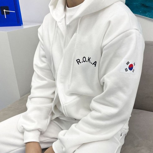 국산 특양면 ROKA 로카 후드집업 흰색 남여공용 커플 군인 로카티