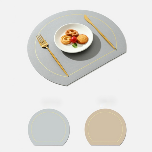4P 가죽북유럽 식탁매트 방수 테이블 매트 수저받침 찻잔받침 커피잔받침, 회색/밝은 노란색