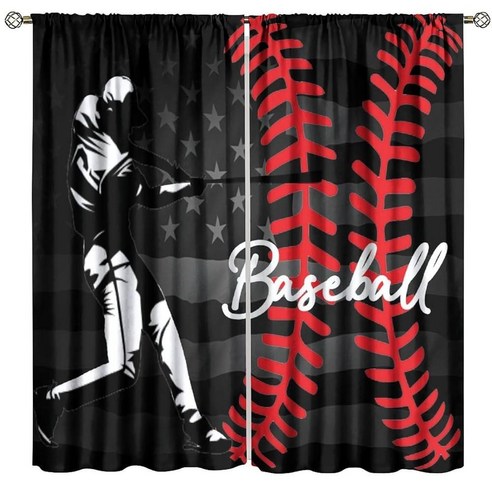 Baseball Curtains Boys Spts Game Window Girls Bedroom Room Vintage American Flag Dec Blackout Drapes, 2Ps x 21