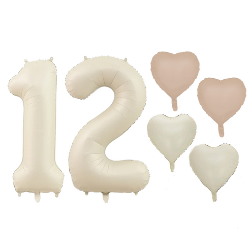 파파 파티 크림 하트 대형 숫자 기념일 생일 풍선 세트, 1세트, 크림 12 + 하트4p