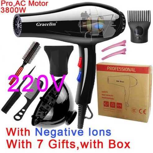 미용실 전문 헤어 드라이어 1800W 3800W 110V 미국 또는 220V EU 플러그 뜨거운 냉풍 가정용 용, 08 AC Negative Ion_02 EU, 15) AC Negative Ion - EU