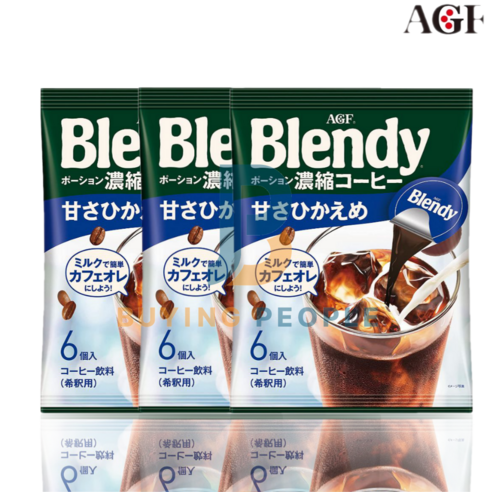 AGF 블랜디 포션커피 가당 단맛 블랙 아메리카노 일본커피 W.A.T.B, 18g, 6개입, 3개