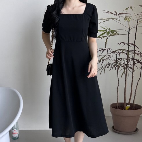 아르베츠 블랙스퀘어넥 데일리 오션 비치 여성 여름 롱 원피스