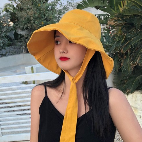 DFMEI 순색 챙 벙거지녀 봄여름접이식 선캡 썬캡 모자 풀오버눅하다, DFMEI 노란색