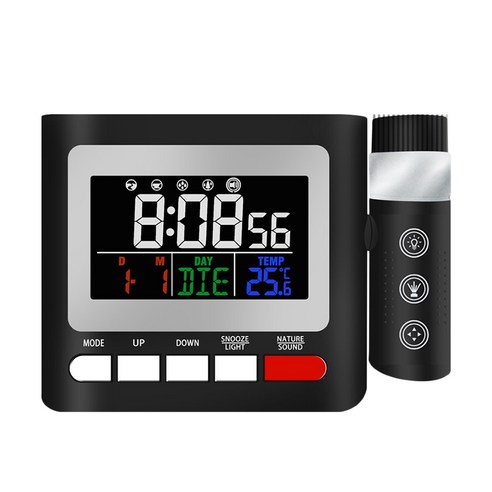 Deoxygene FM 라디오 백라이트 연락처 버튼이있는 프로젝션 알람 시계 시간 및 온도 LED 디지털 시계 3XAAA 배터리 포함, 검은 색
