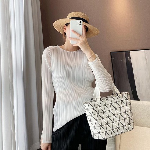 플리츠 플리즈 이세이 미야케 할머니패션 주름 티셔츠 여름 쿨 블라우스 a6