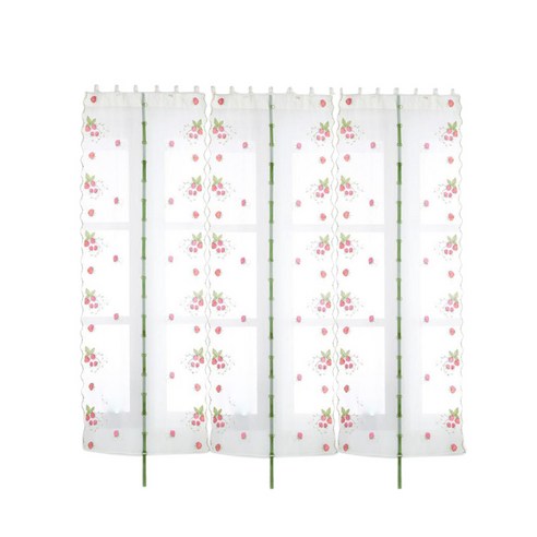 컨트리 로즈 딸기 꽃 수 놓은 흰색 깎아 지른 보일 커튼 그물 패널