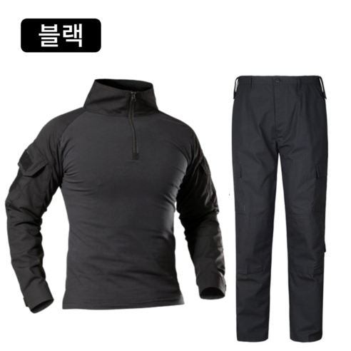 컴뱃셔츠 전투복 바지 세트 밀리터리 택티컬 셔츠, 블랙